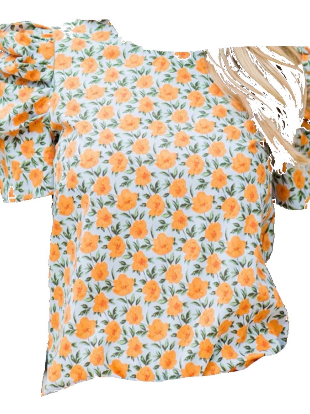 Avara Floral Ruffle Sleeve Orange Blossom Top Small